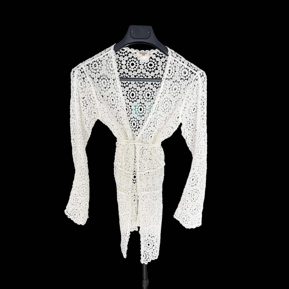 Miss Kelly 1999 White Crochet Lace Wrap Cardigan Top Boho Small